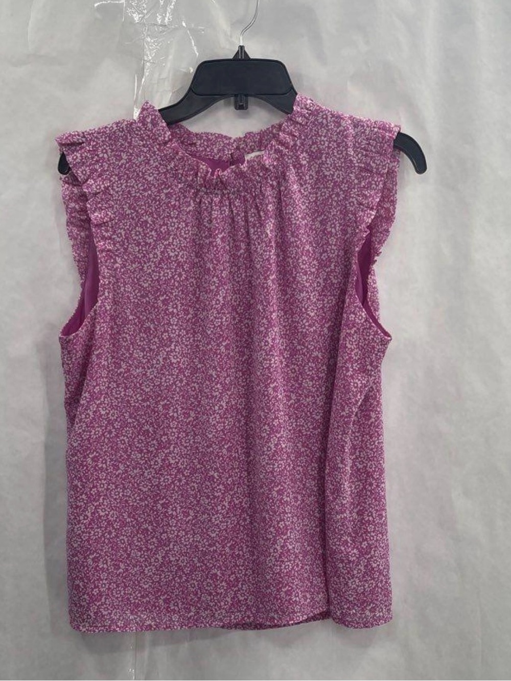 J. Crew Pink Floral Ruffle Sleeve Mock-Neck Tank